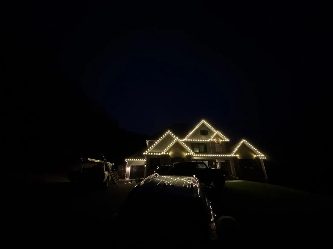 Roofline outlined in warm white lights